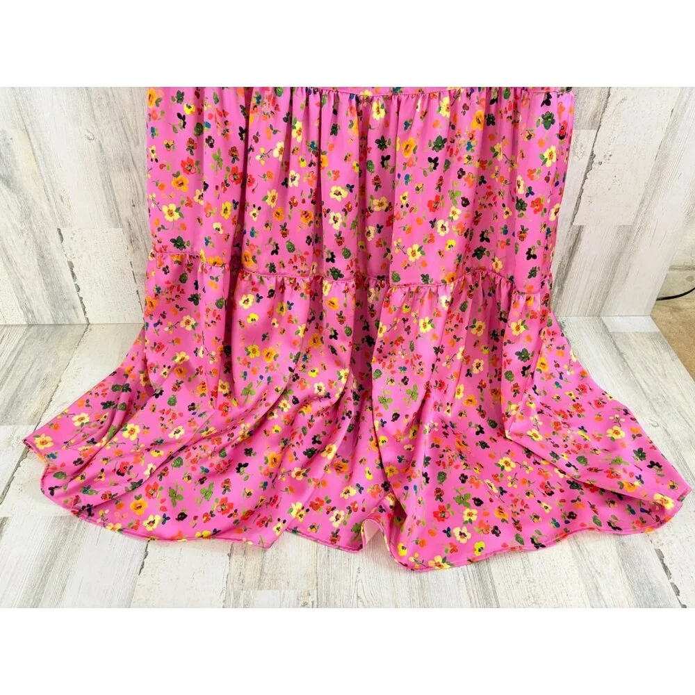 Ann Mashburn Sz S Isla Maxi Dress Pink Floral Charmeuse EUC - Picture 14 of 16